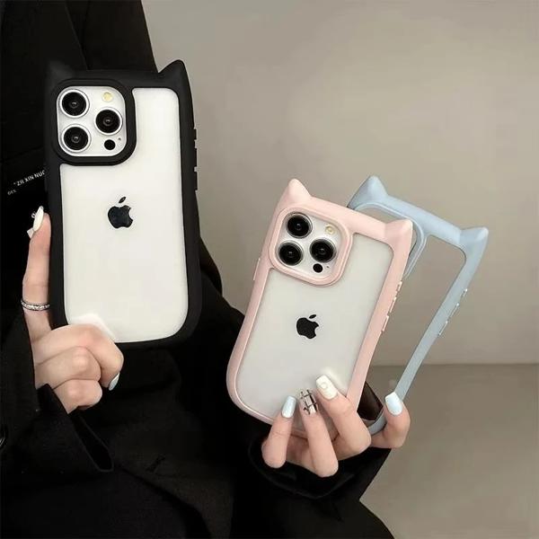 かわいい猫耳クリアソフトシリコンバンパー電話ケース iphone 11 ケース iphone 15 16 14 13 12 プロマックス耐衝撃バックカバー Funda