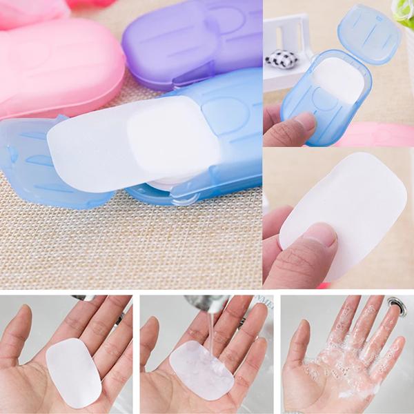 ポータブル使い捨て石鹸紙,トラベルケース,ミニクリーニングソープ,手を洗うため,屋外,キャンプ,ハイキング,20個。 説明: 便利なデザインと高品質 持ち運びに便利で使いやすい 旅行、キャンプ、ハイキ