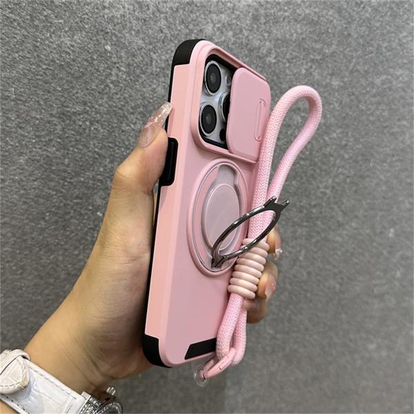 ファッショナブルなスライドカメラ保護リングホルダー,リストストラップ付きケース,i Phone用15 14 11 12 13 16 pro max plus,ピリッとした色 製品の説明: 1.新しい高