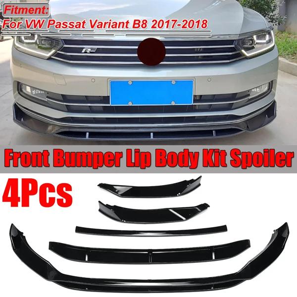 車のフロントバンパーリップスポイラー,トリムカバー,VW用,パサート変形B8 2017-2018,4個 パッケージが含まれています: フロントバンパーボディキット,スポイラー (アクセサリーを含む),