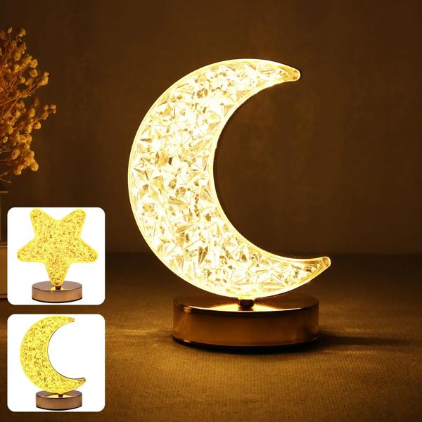 Name: 充電式タッチ調光ナイトライト 素材: アクリル + 金属 スタイル: 月、星 適用可能: 照明装飾雰囲気 明るい色: 3色 (白い夜、自然光、暖かい光) 電源モード: USB充電可能 Sw