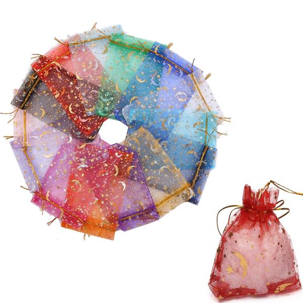 オーガンザギフトバッグ,ピース/ロット,7x9x12 10x15 13x18cm,印刷された,月と星,クリスマス,巾着チャーム,パッケージ,毎日のジュエリー作り Color: 写真のように 材料: オ