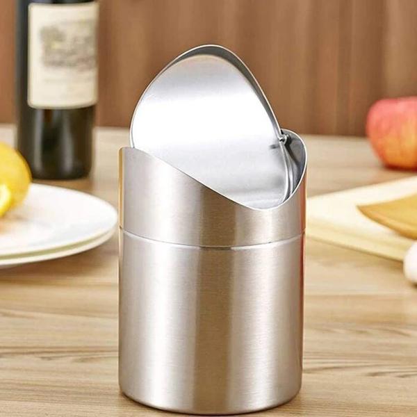 製品の詳細: 機能: 1.ゴミ箱の本体とカバーはステンレス製で、錆びにくく、変形しにくく、長寿命です。 2.直径12 cm、高さ16 cm、小さくてスペースを取りません。 オフィスや家庭でデスクトップ