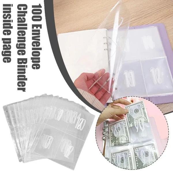 製品の説明: 1.製品名: ページ内の100封筒チャレンジバインダー 2.製品サイズ: 15.5x19.5cm/6.1x7.67インチ 各ページに4つの正方形が付いた25のルーズページのセット。 3.