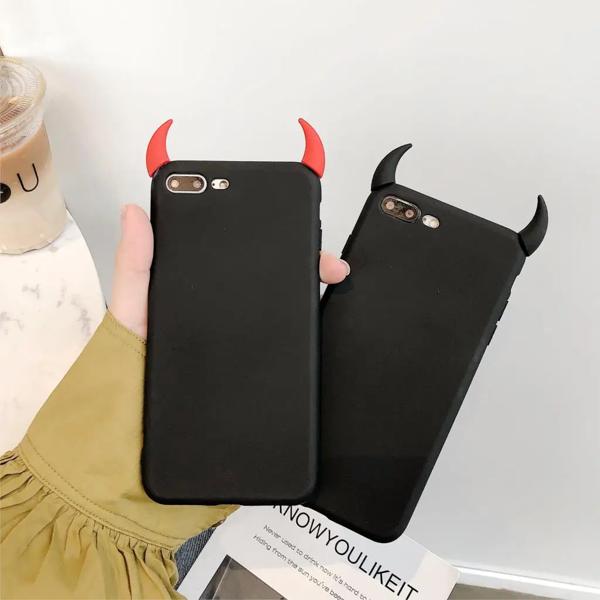 32685 Soft Silicone Black Case Devil Horns Demon Angle Cover for i Phone 8 7 6 6s Plus X XS Max XR F