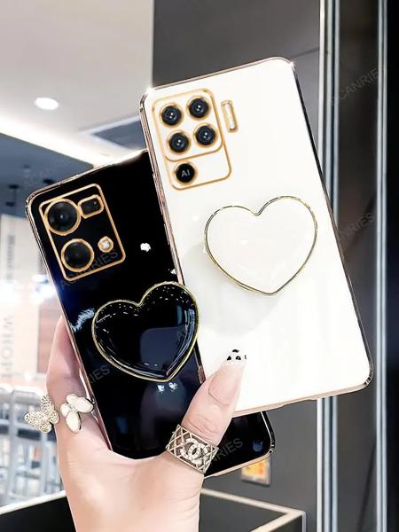 Reno8 Reno7 ラブハート電話ホルダー高級メッキケース Oppo リノ 8 7 6 5 Lite プロ 4z 4 グラム 9 5 グラムスタンドシリコンカバー Reno5 Feature: 1