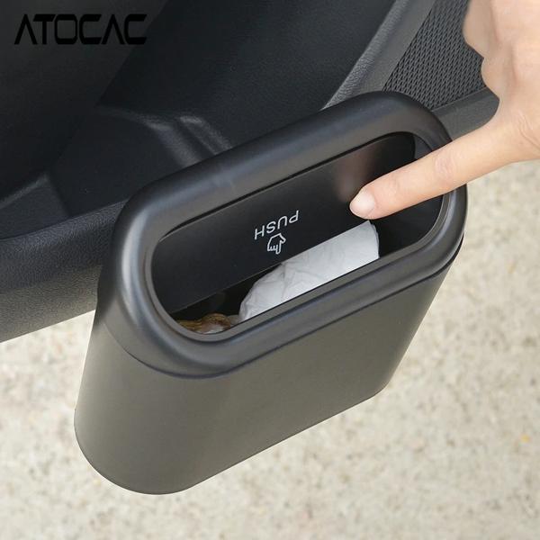 ポータブルプッシュゴミ箱コンテナ多目的ゴミ箱ケース自動車ホルダー収納整理部品 ？ 色: 黒 ？ サイズ: 15.5x6.5x13.5cm (6.1x2.56x5.31inch) ？ 材料: 腹筋 ？多