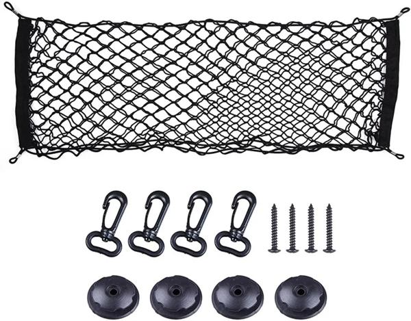 説明: 材料:ナイロン カラー:ブラック サイズ: 二重層90cm x 30cm (ラゲッジネット4フック4ラウンドペンダント4ネジを含む) 二重層90cm x 60cm (ラゲッジネット4フック4ラ