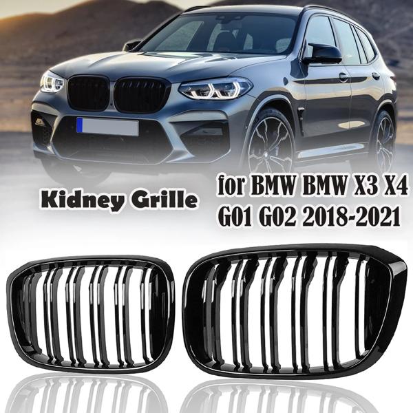 1 ペア車のフロント Hオード腎グリル光沢のある黒レーシンググリル 2 ラインデュアルスラット BMW 3 4 X3 X4 G01 G02 G08 2018 2019 2021 仕様： 状態: 100