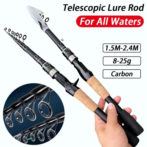超軽量伸縮スピニング/キャスティングロッド,1.5m/1.8m/2.1m/2.4m 1.カーボンファイバー素材、パワフル、センシティブ、軽量。 2.高強度で耐久性のあるリールシート、強力で滑りにくい。