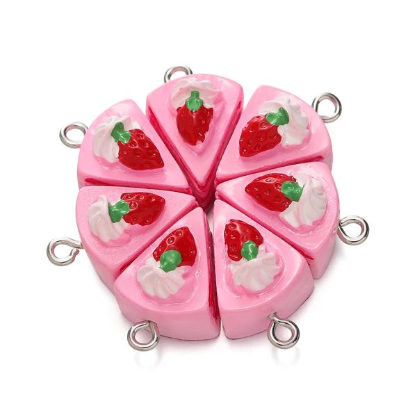 5ピース/ロット3Dミニストロベリーケーキ樹脂ペンダントチャームイヤリングブレスレットネックレスDIYジュエリーキーホルダー作りアクセサリー Condition: 100% 新品で高品質 Color: