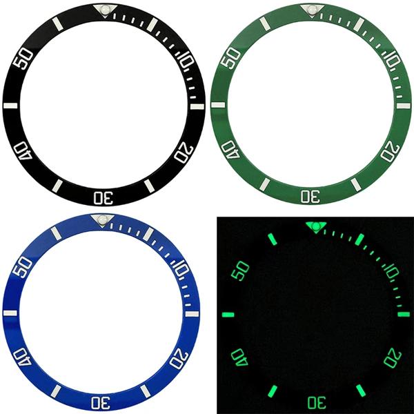 発光セラミックフラットウォッチベゼルインサート、nh35、nh36ムーブメント、ウォッチリングパーツ、skx007、skx009、srpd、38mm x 31.5m