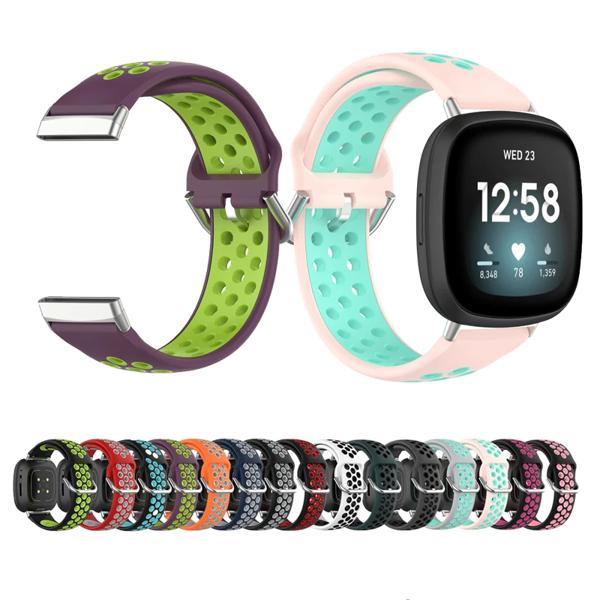 Fitbit versera 3用のスマートスポーツストラップ,交換用の通気性のあるアクセサリー 機能: Fitbit versa 3/ fitbit用シリコンストラップ 革とステンレス鋼のバックルデ