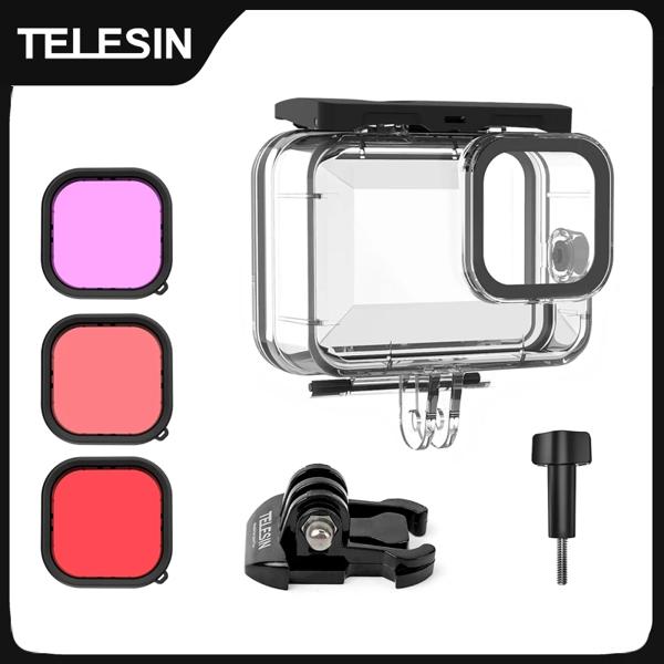 TELESIN 60 メートル防水ケース水中強化ガラスダイビングハウジングカバーレンズフィルター Go Pro Hero 13 12 11 10 9 ブラックカメラアクセサリー Please atte
