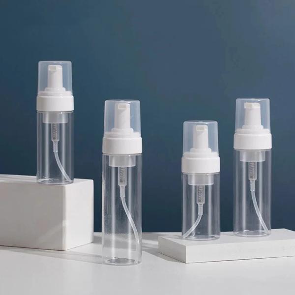ポータブルプラスチックフォームボトル,100ml/120ml/150ml/200ml,詰め替え可能なローションシャンプーディスペンサー 説明: フォームボトルは石鹸水、ローション、ディスペンサー、化粧