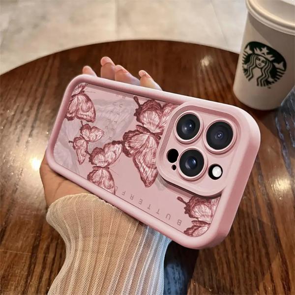 ピンクのバタフライパターンの電話シェル,Apple i Phone 15 11 13 14 12 pro max 15 plus se 2020 x xr xs max 8 7 plus用の耐衝撃ケー