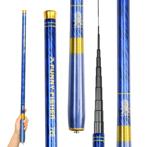 主な素材: カーボンファイバー 重要な寸法: 2.7m/3.6m/4.5m/5.4/ 6.3m/7.2m 重量: 65g-290g 機能: 超軽量、軽量、ポータブル 用途: 小川、川、湖、貯水池 対象